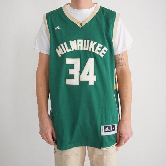 Adidas Swingman Milwaukee Bucks Antetokounmpo #34 Green & White NBA Jersey XL - Picture 1 of 14